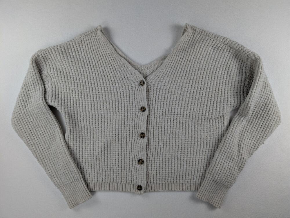 Pink Rose Women’s Medium Oatmeal Waffle Knit Button Front Cardigan